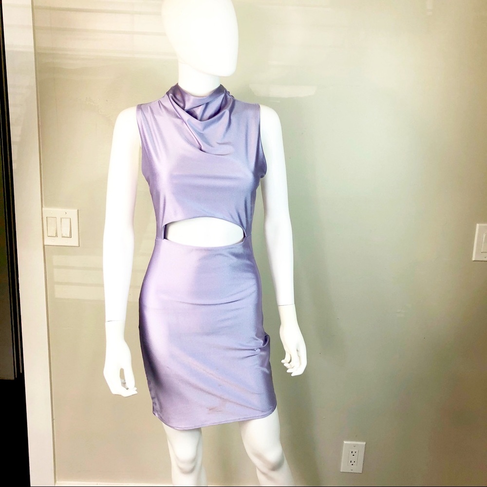 Fashion Nova Lavender Satin Sheen Body Con Dress